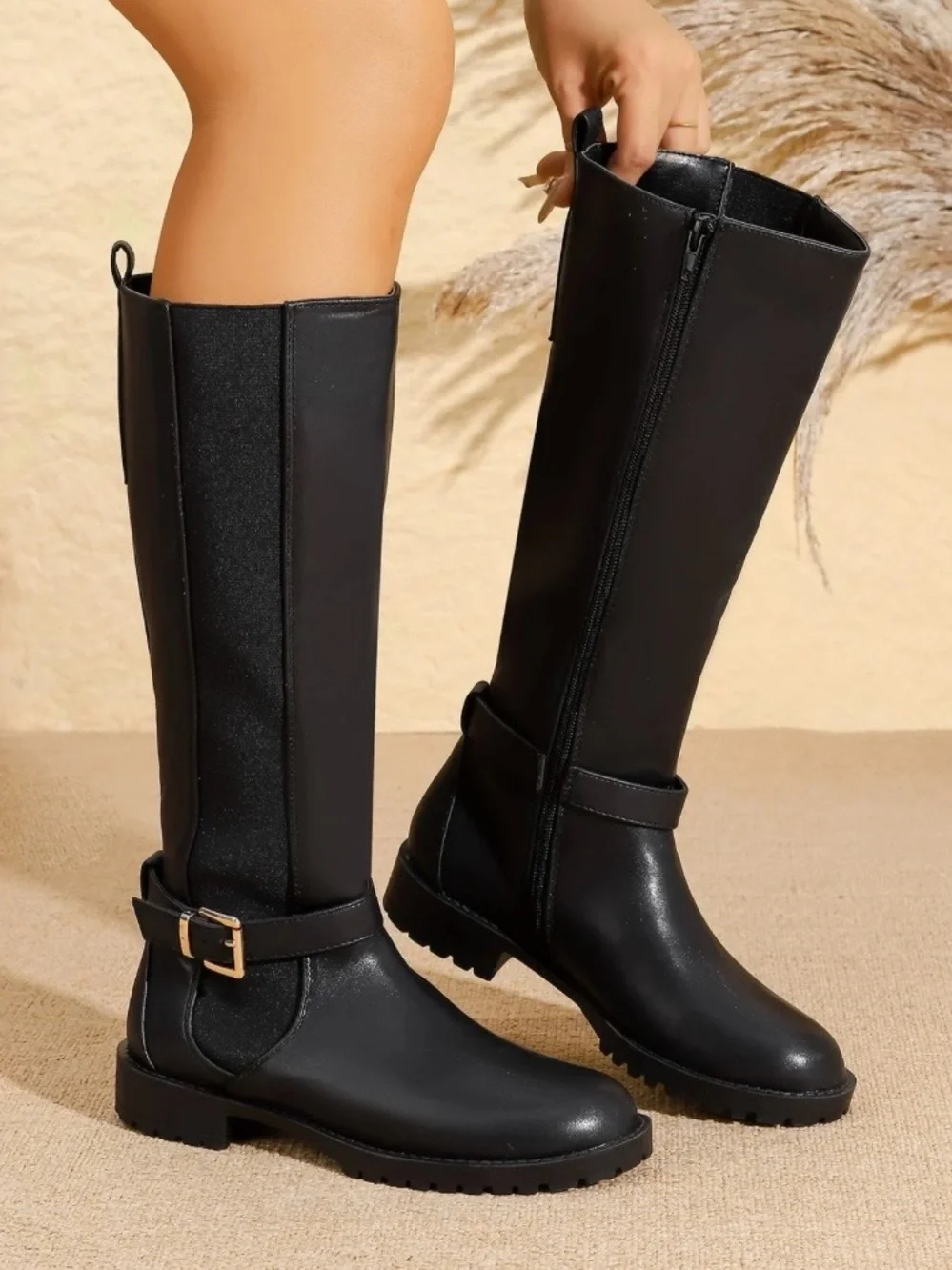 NIB- Pama Knee High Buckle Strap Riding Boots (Black)